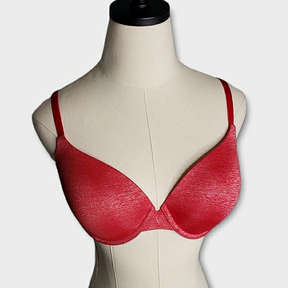 Victoria's Secret Uplift Semi Demi Plunge Heathered Red Bra Padded 34DD - Picture 3 of 12